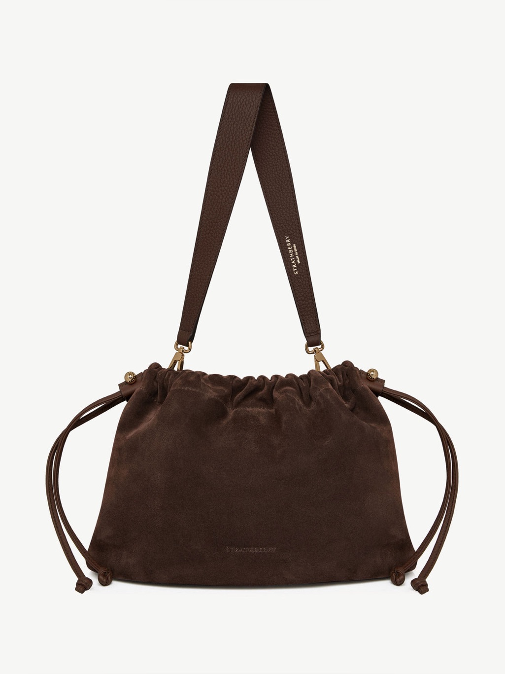 Strathberry Charlotte Midi Drawstring Chocolate Suede